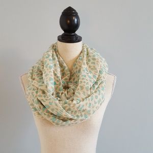 Mint Green and Tan Animal Print Infinity Scarf